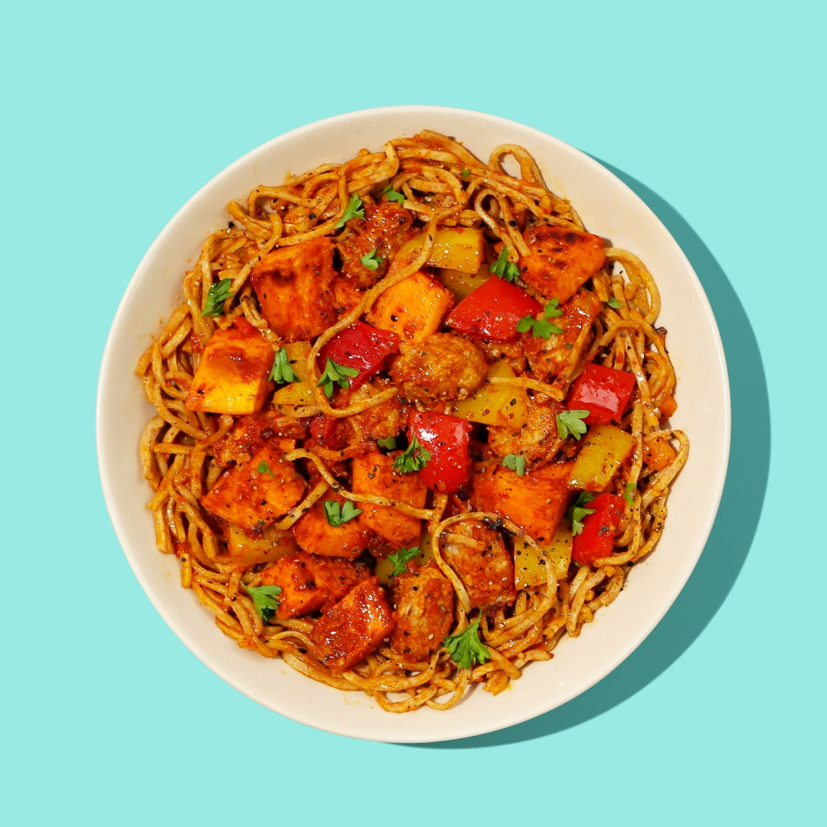 Curried Noodles with Meat-Free Chicken Pot